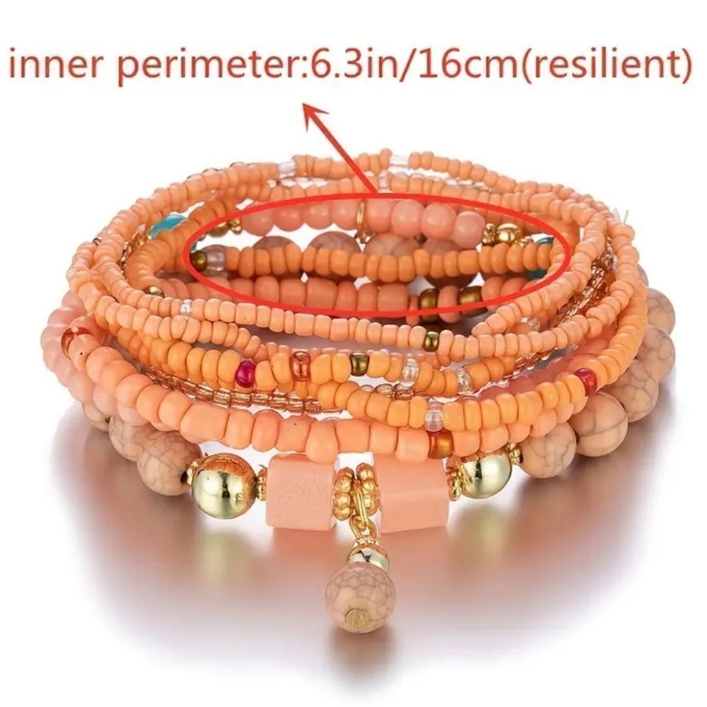 Stackable Bead Bracelets Ladies Stretch Multilayer Bracelet Set - Multicolor - Picture 6 of 12